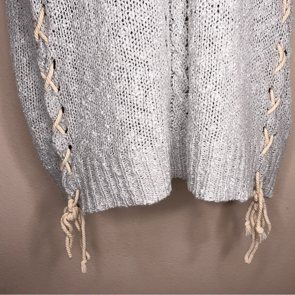 Small Easel Pastel Light Blue Knit Top Short Sleeve Strappy Accent Boho Bohemian - Picture 10 of 13